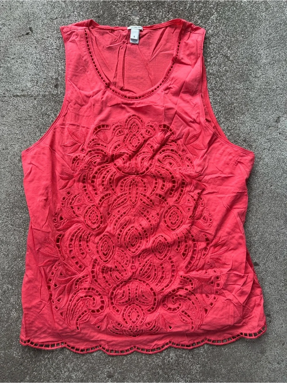 J. Crew Orange Ruffle Trim Crepe Embroidered Eyelet Tank Top